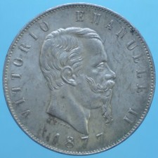 VITTORIO EMANUELE II 5 LIRE 1877 ROMA ARGENTO SILVER belloSPL LIEVI COLPETTI