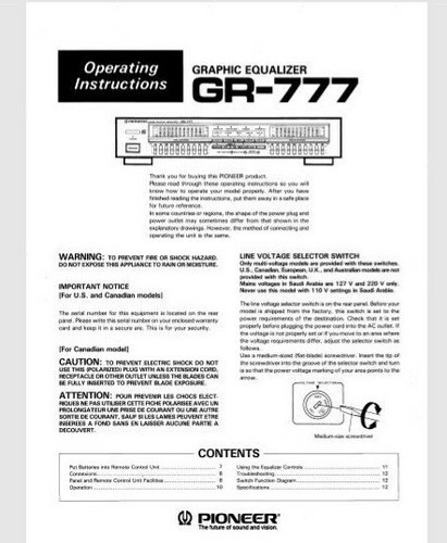 Pioneer 777 equalizzatore - pioneer, gr-777