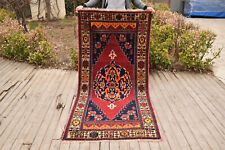 Tappeto rosso turco 3x6 piedi vintage medaglione lana naturale tappeto orient...