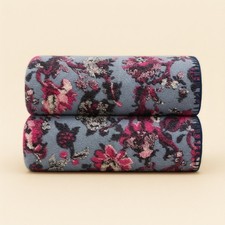 Plaid lana cotta 150x170 cm con motivo floreale-ramage fondo avio 