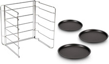 , Set 3 Tegami Pizza Ø 28 Cm + 1 Griglia Porta Tegami, Acciaio Con Rivestimento 