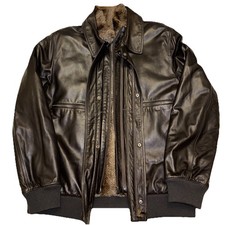 Giubbotto bomber uomo PORTS INTERNATIONAL vintage pelle nappa marrone scuro vera pelliccia