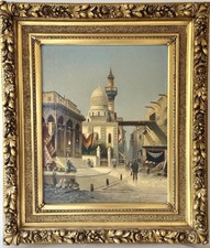 Adolf Kaufmann (1848-1916) Strada Moschea al Cairo 1896+Orig Oil LW ottime condizioni