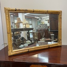 Specchio con cornice in legno di bambu e rattan vintage Modernariato anni 70