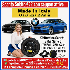🚗Kit Ruotino Scorta Bmw Serie 3 17” 5Fori Con Cric Chiave Sacca DOT2025