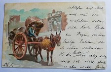 cartolina ILLUSTRATA COSTUMI ITALIA ROMA CARRETTO DEL VINO 1902 Italy postcard
