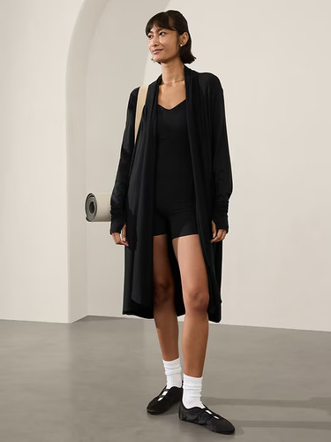 Cardigan lungo nero avvolgente