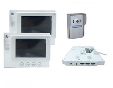 Kit Videocitofono Bifamiliare Apriporta Doppio Monitor TFT 7" Telecamera Esterna