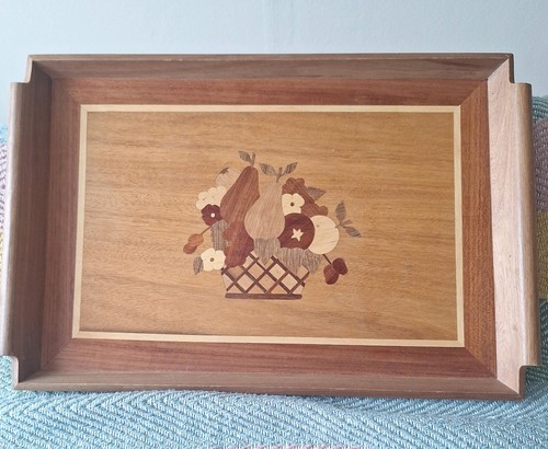 Vintage wooden inlaid serving - wooden,