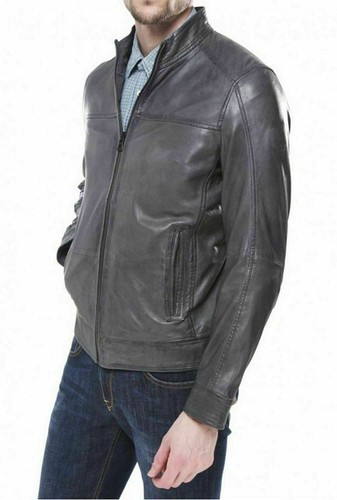 Giacca pelle grigia uomo - pelle,