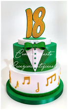 Torta scenografica finta  18° Compleanno smoking verde oro gomma eva musica