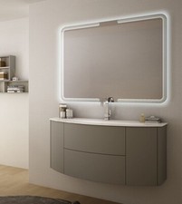 Mobile bagno sospeso Eden grigio talpa, cm 90, specchio a led e lavabo in vetro