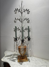 CANDELABRO XVIII sec LEGNO DORATO LUIGI XVI SCOLPITO Argentato cristallo