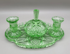 Green glass dressing table set - glass,