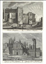 COPPIA INCISIONI ANTICHE SECOLO ORIGINALI ROMA PORTA MAGGIORE MARIA LIBERATRICE