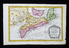 1754 BELLIN rara mappa NORD AMERICA, CANADA, NUOVA BRUNSWICK, ISOLA DEL PRINCIPE EDWARD