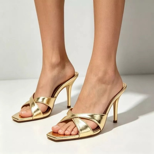 Sabot donna oro laminato tacco - oro,