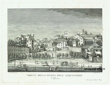 GENOVA Rara Veduta DAL RE PITTALUGA 1827 Piazza ACQUAVERDE STAMPA ANTICA LIGURIA