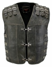Moto E Tempo Libero Gilet Pelle Biker Squadra Custom Saio Cuir Braun 3-Schnallen