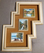 TRITTICO QUADRI CON DIPINTI AD OLIO PAESAGGI - CORNICE IN LEGNO VINTAGE