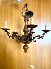 LAMPADARIO D'EPOCA LIBERTY IN LEGNO E OTTONE 5 LUCI