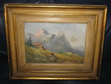 Ilio Giannaccini,  Montagna con baite - olio su cartone telato. Molto decorativo