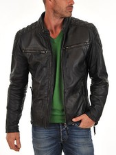 New Lambskin Leather Mens Slim Fit Biker Genuine Leather Jacket Vintage Classic 
