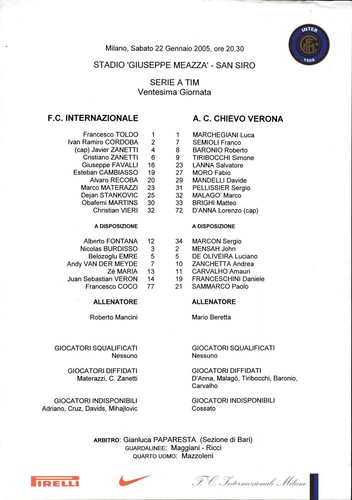 Distinta gara inter - gara, inter-chievo