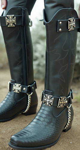 Stivali uomo biker - catena, nera