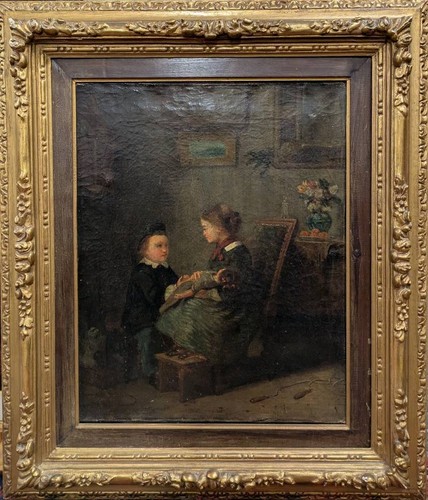 Interno con figure - olio, su