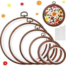 6 Telai da Ricamo Rotondi In Legno Imitato con 16  - Cerchi In Gomma pe1153