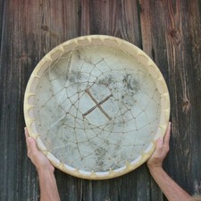 Tamburo sciamano in pelle bovina fatto a mano 16" - Tamburo con cornice naturale per meditazione, guarigione