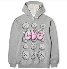 Felpa con cappuccio Kaws X Comme Des Garcons grigia nuova taglia Large L