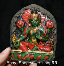 Ciondolo 4" antico dipinto tibetano pelle verde tara illuminazione dea santuari