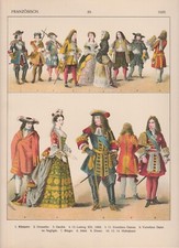 Francia Mode Costume Tradizionale 17. Secolo Medioevo Litografica V.1882