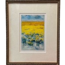 Cornice litografia firmata a mano Natale Addamiano "Campo giallo di primavera...