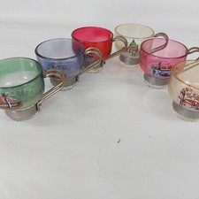 Set da caffè Vedute di Venezia anni '50, set tazzine in vetro colorato e acciaio