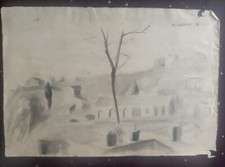 Disegno Paesaggio Tecnica Mista  A.Carnelli  1938 Futurista
