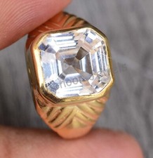 Zaffiro Naturale Asscher 925 Anello Argento Sterling Vintage Look per Uomo