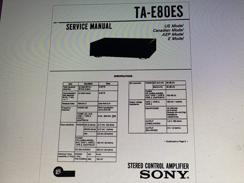 Sony e80es service manual - ta-e80es,