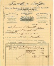 Fattura int. FORNELLI & BAFFICO. Trasporti Terrestri e Marittimi. Napoli 1916