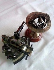 Sestante in ottone e sfera in ottone antico astrolabio armillare globo...
