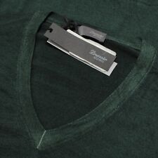 Maglione scollo a V Drumohr nuovo con etichetta taglia 58 2XL US in tinta unita verde 100% lana