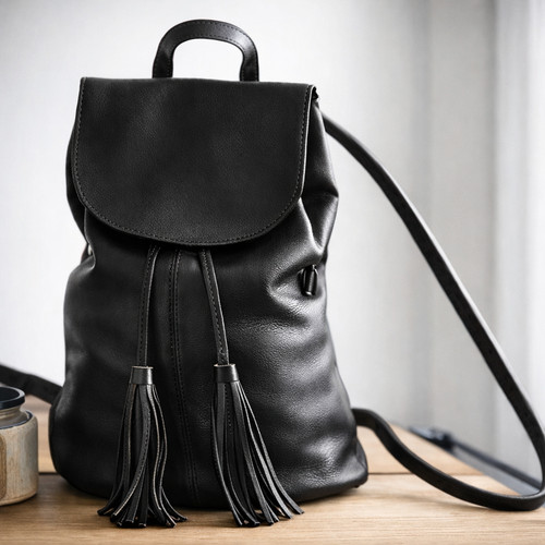 Zaino pelle nera con - pelle,