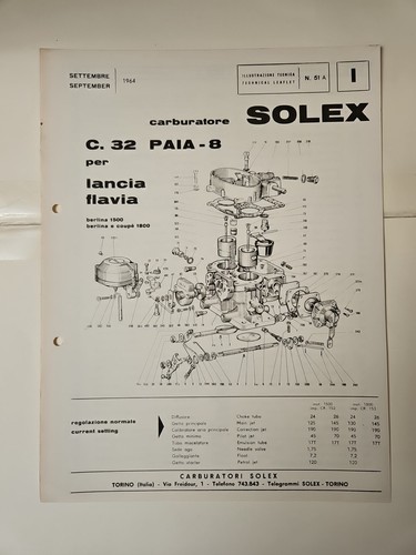 Opuscolo carburatore solex - opuscolo,
