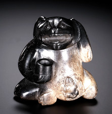 Orso madre e bambino giada nera dinastia Han cinese antico 6,1 cm