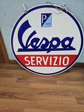 Insegna Vespa Servizio Smaltata Bifacciale Con Ganci TABELLA Sign Enamel
