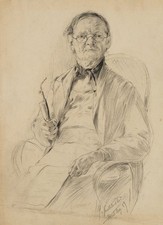 P. SCHROETER (*1866), vecchio con pipa in poltrona, 1889, matita