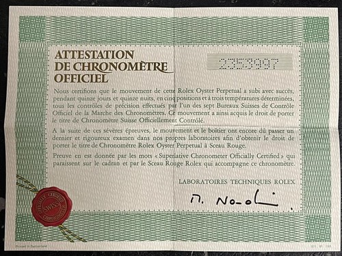 Rolex certificate explorer - certificate, ii