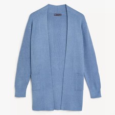 CARDIGAN DONNA M&S APERTO DAVANTI MAGLIA BLU FRESCO LINEA LUNGA TAGLIA 12 (RIF 760)